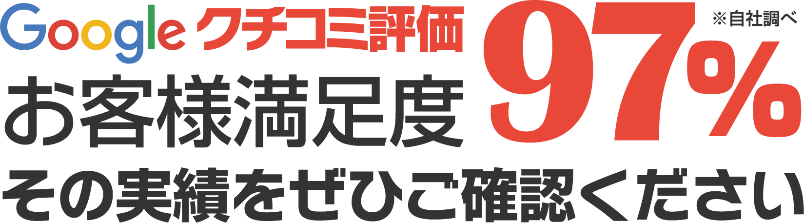 google口コミ評価お客様満足度97％その実績をぜひご確認ください。
